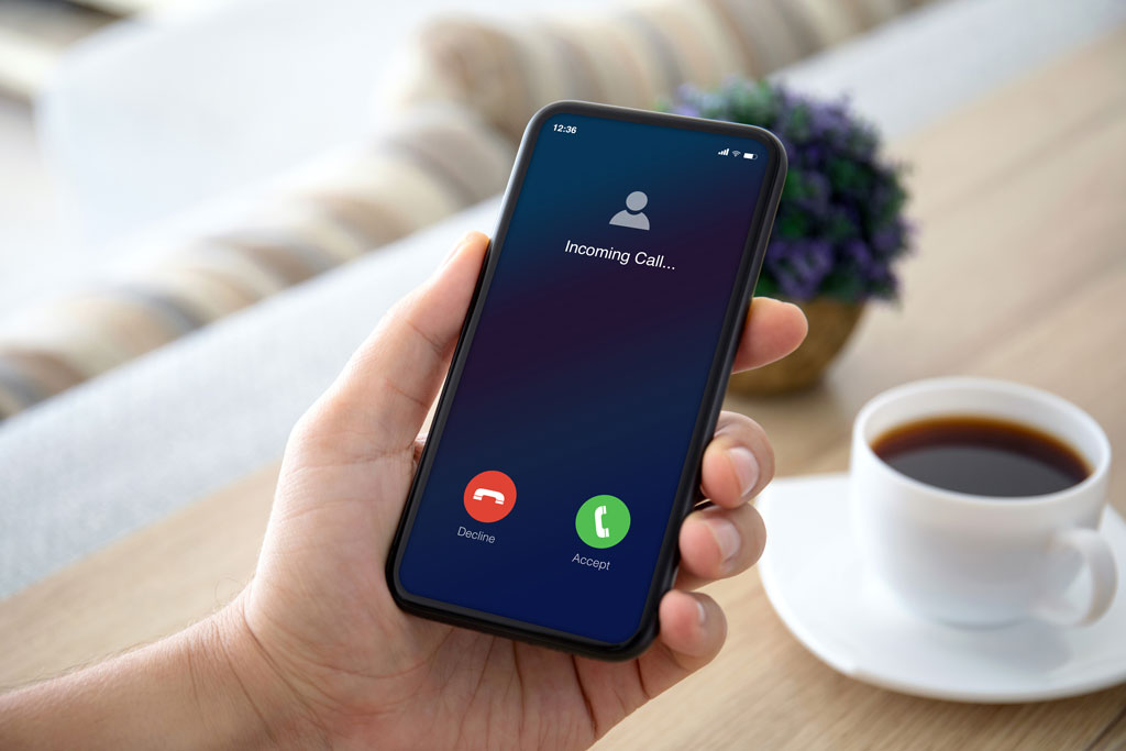 Incoming phone call on mobile phone